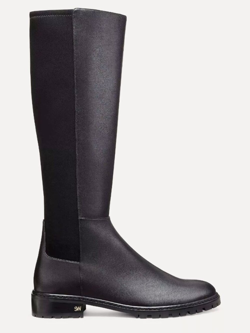 $850 STUART WEITZMAN City Zip Knee-High Boot LEATHER BLACK SW LOGO 7 (PD13)